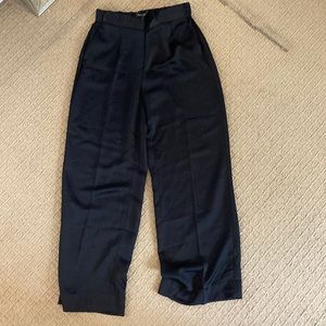 Pleated wide leg satin pants